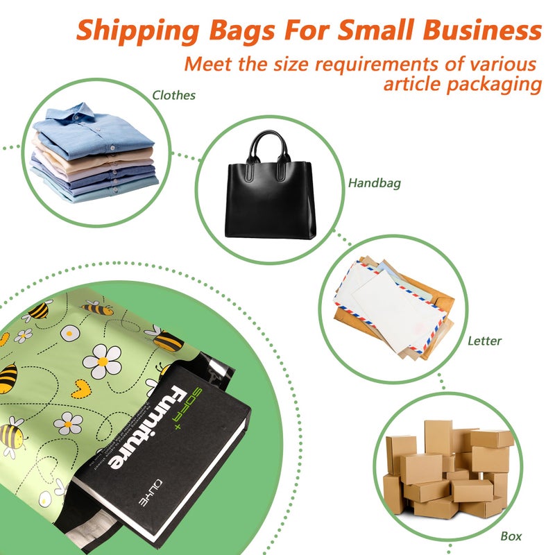 Vapulcio Poly Mailers 10x13 Inch 100 Pcs - Bee printed Shipping Bags, 2.4mil Thickness, Waterproof and Tear Resistant Mailing Envelopes, Self-Sealing Packaging Bags for Small Business - Image 5
